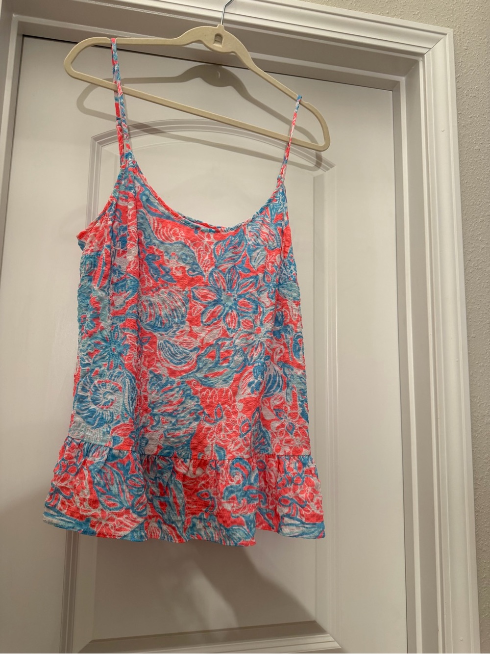Lilly Pulitzer Coral and Turquoise Floral Spaghetti-Strap Tank